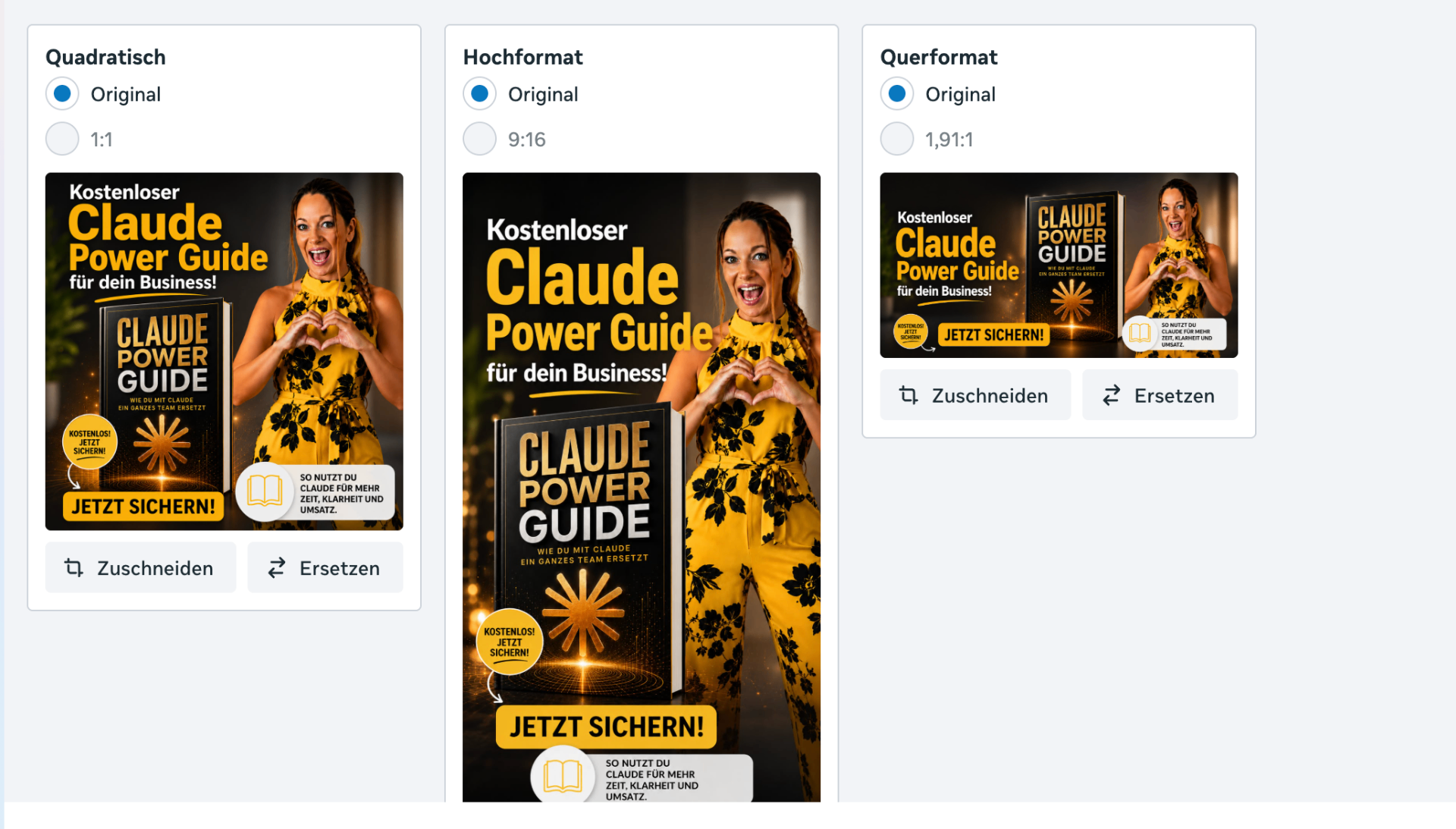 Beispiel einer fertigen Anzeige, erstellt mit KI Ads Power